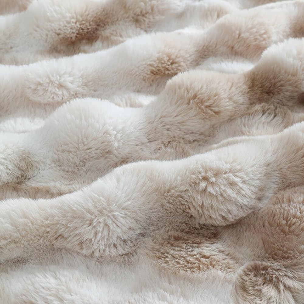 RYNGHIPY Faux Rabbit Fur Bed Throws, Fluffy Warm Throw Blanket for Sofa Couch, Soft Plush Decorative Blanket Thick and Heavy, Cute Bubble Furry Blanket (Blush, 63''x79''): 51''x63'' Light Tan