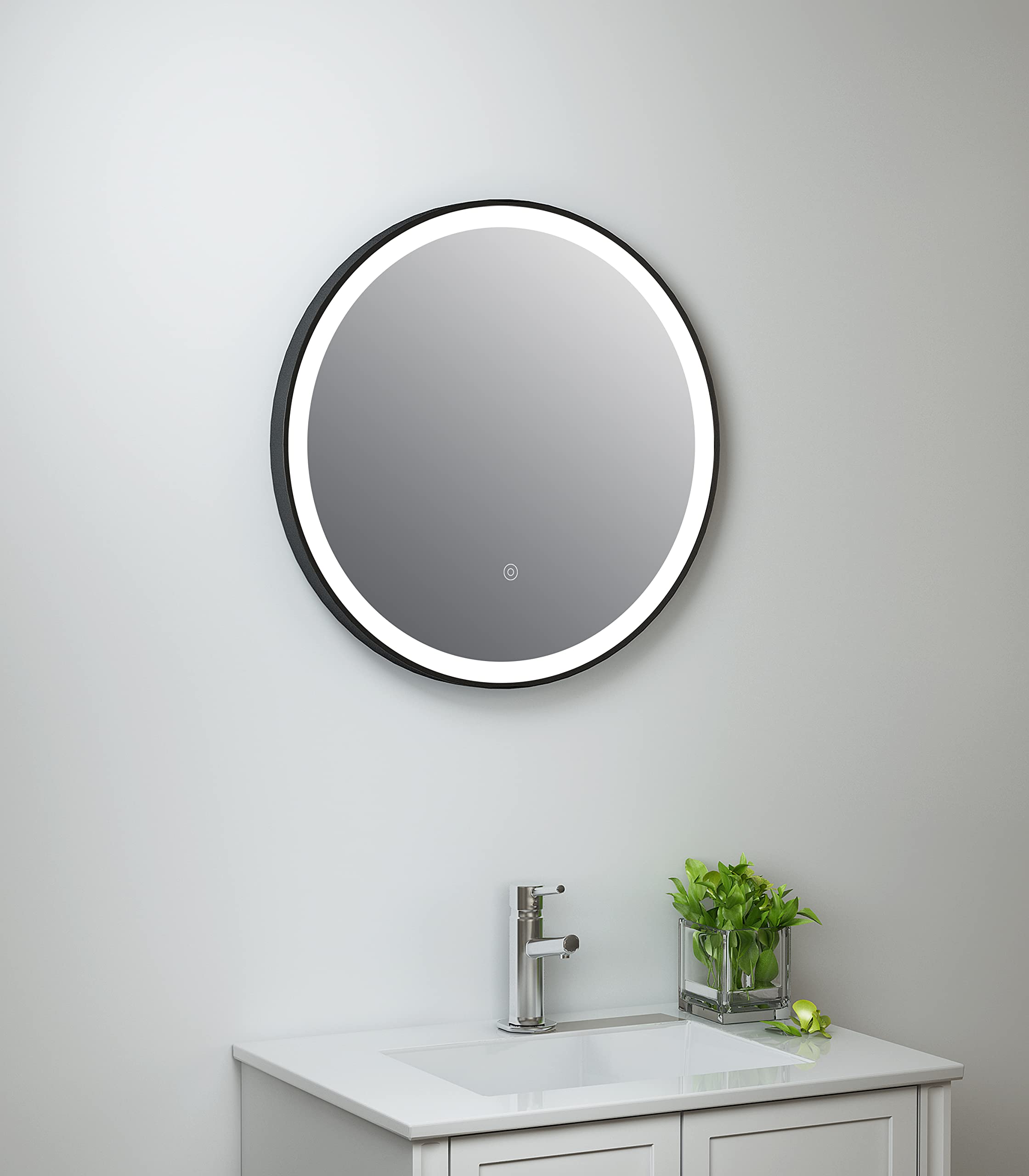 KeenwareKBM-347 Round LED Black Framed Bathroom Mirror With Demister; 600mm