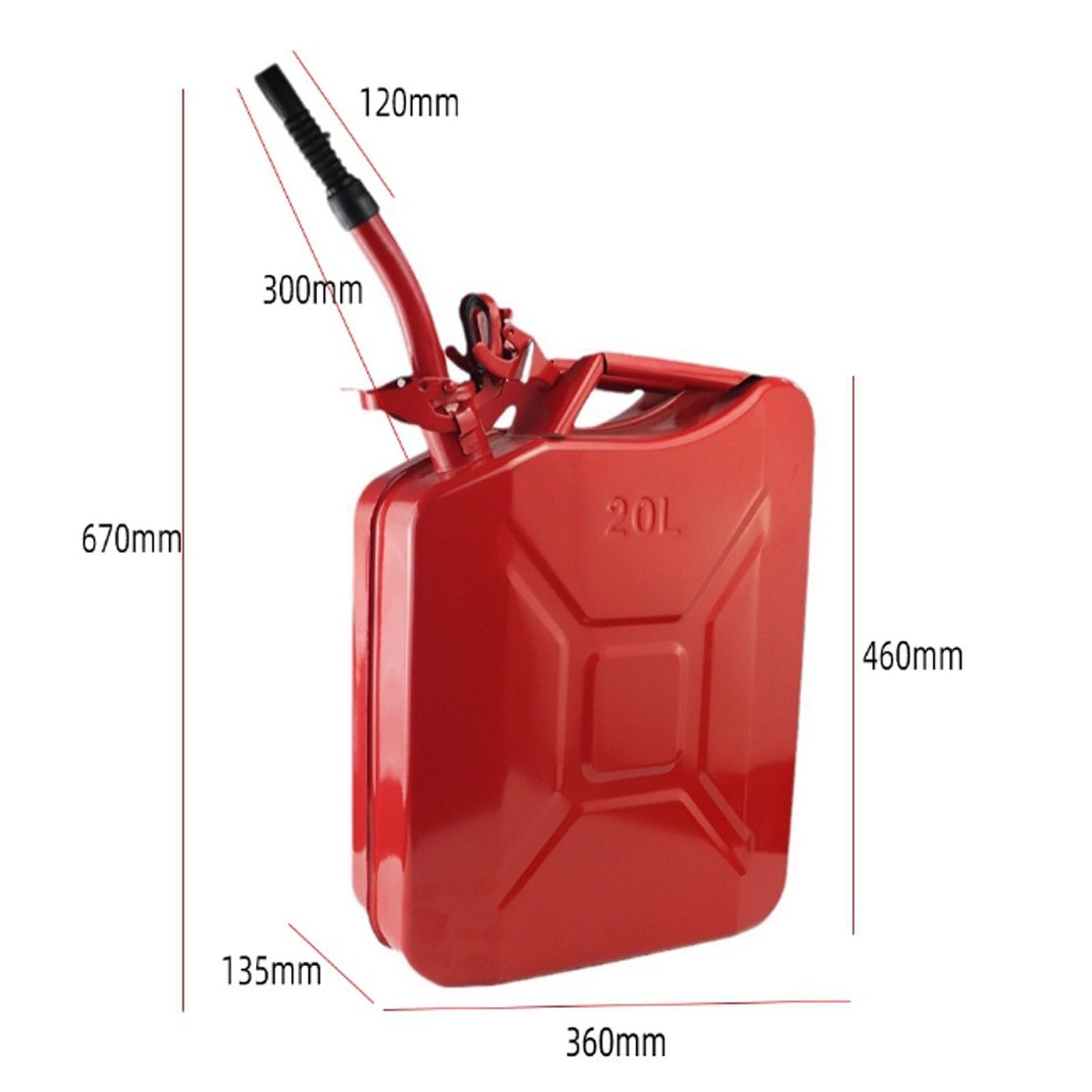 Jerrycan Benzinkanister, 20 Liter – Armeerot, Metall – Für Benzin, Diesel & Öl – Robust & langlebig – Für PKW, LKW & Motorräder – Inkl. Ausgießer