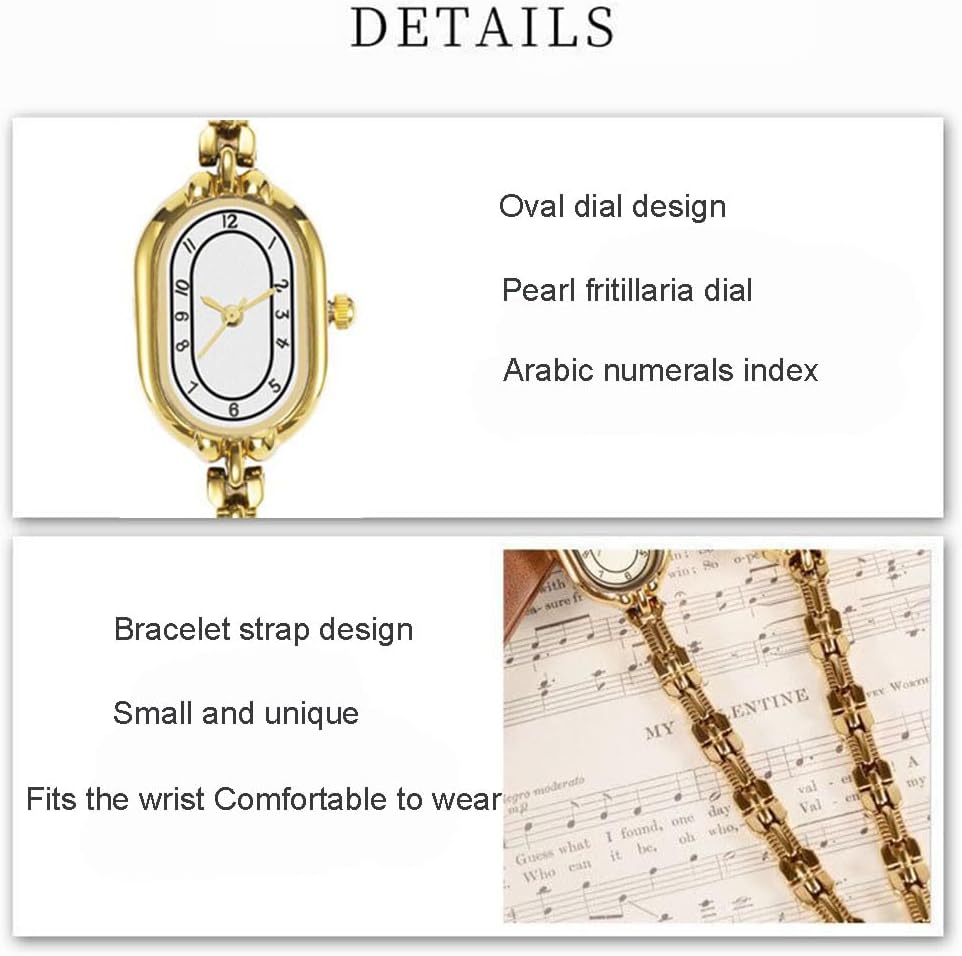 ADSBIAOYE Gold Watches for Women Dainty Vintage Oval Small Bracelet Watch Stainless Steel Waterproof Fashion Ladies Dress Quartz Watch - Image 5