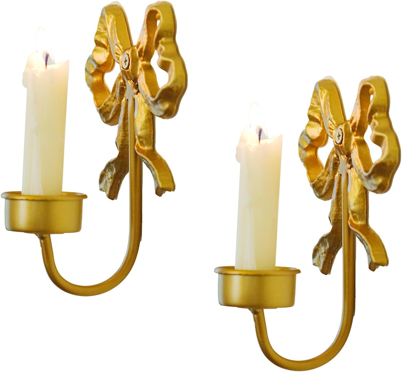 Handmade Chic Bow Pink Candle Sconces Wall Candle Holder Pack of 2,Distressed Metal Wall Mounted Candle Holder for Home Decor 6.2" H (Pink)
