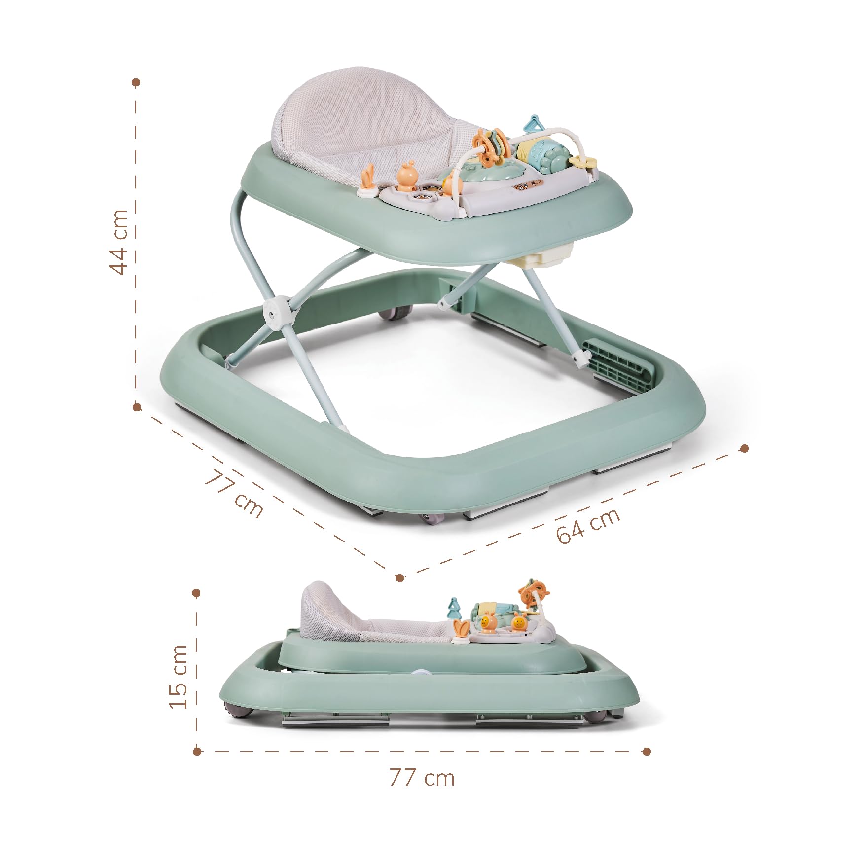 Buddy Baby Funny - Andador Bebe con Base Antivuelco - Incluye Bandeja De Sonidos Y Juegos (Verde)