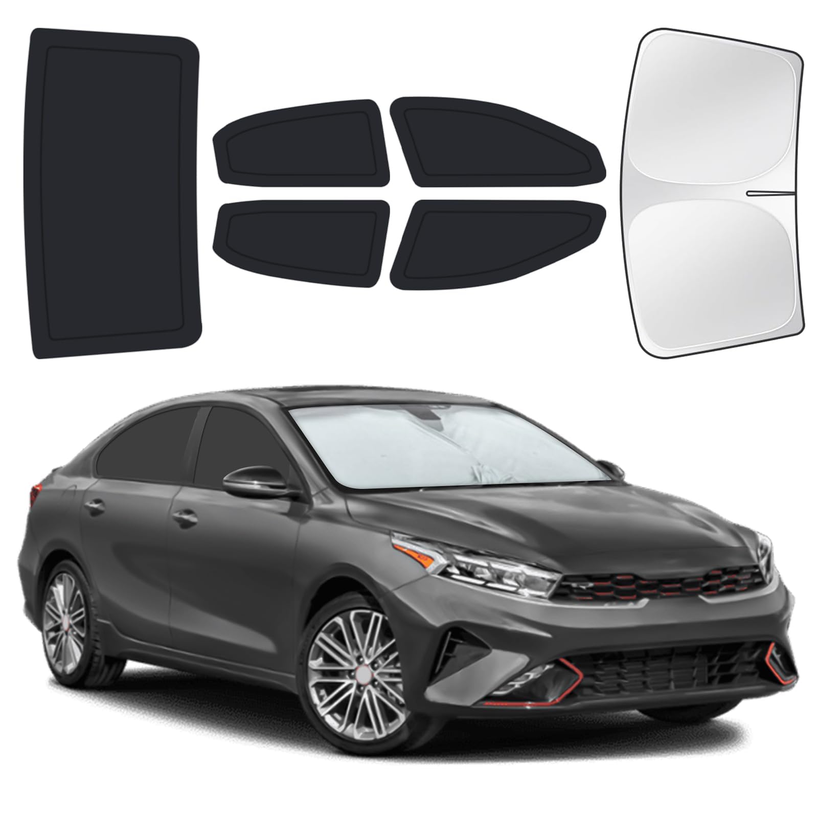 for Kia Forte 2019-2024 Car Window Shades, 6Pcs Full Window Covers | Privacy Sun Shade Set for Front Windshield Side and Rear Windows, Keeps Vehicle Cool for Camping Napping