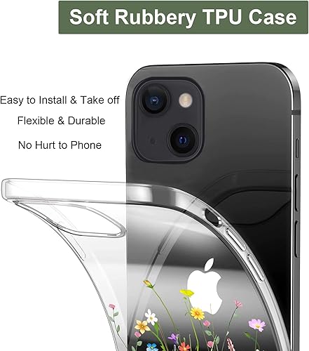 Miniatura 5 de Unov Funda compatible con iPhone 13 transparente con diseño floral en relieve, suave TPU parachoques protector delgado de 6.1 pulgadas (jardín de