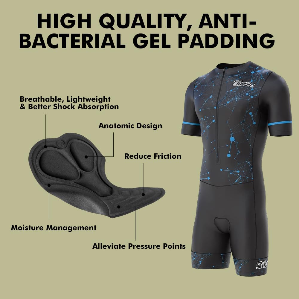 Tuta da ciclismo da uomo, con imbottitura in gel, monopezzo, design sublimato