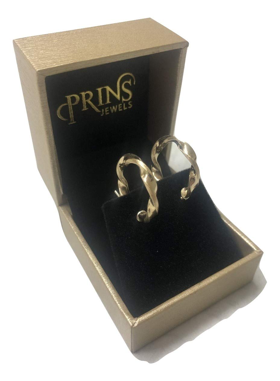 PRINS JEWELS Pendientes de aro pequeños de oro de 14 quilates trenzados parcialmente mate | Pendientes de oro amarillo 585 de alta calidad - PRI15M
