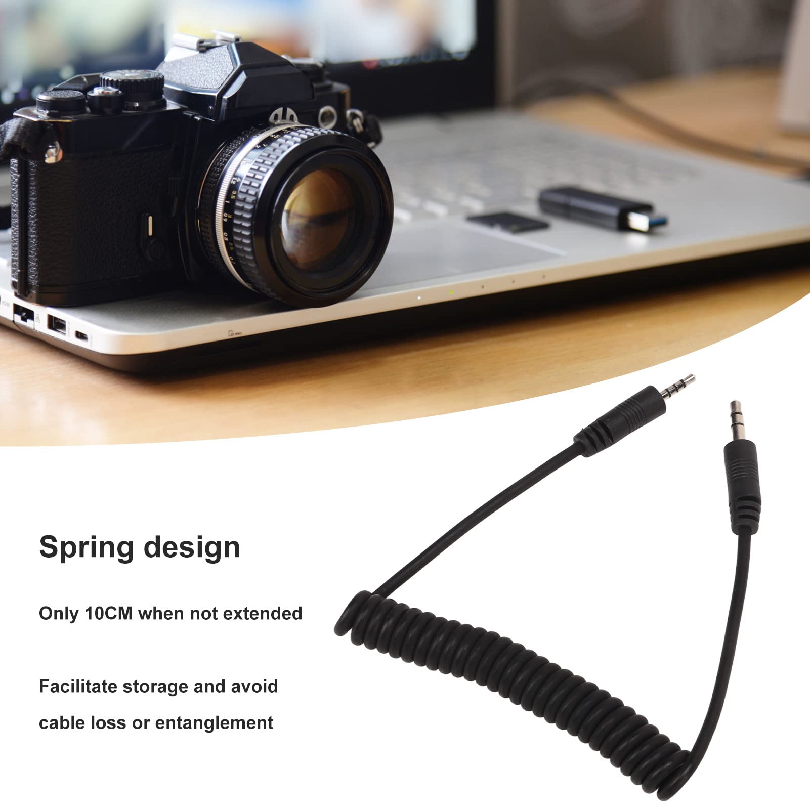 Kabel do Synchronizacji Błysku 2,5 Mm, Spiralny Przewód Męski na Męski 3,5 Mm, Konstrukcja Sprężynowa, do Serii V-LUX, DIGILUX, do Wszystkich Serii GF, GH, G, L, LC, FZ