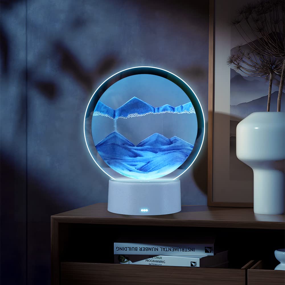 Joycabin Lampa biurkowa 3D z ruchomym piaskiem, płynne malowanie piaskiem, obracane o 360° światła z pilotem zdalnego sterowania, okrągłe szklane światło