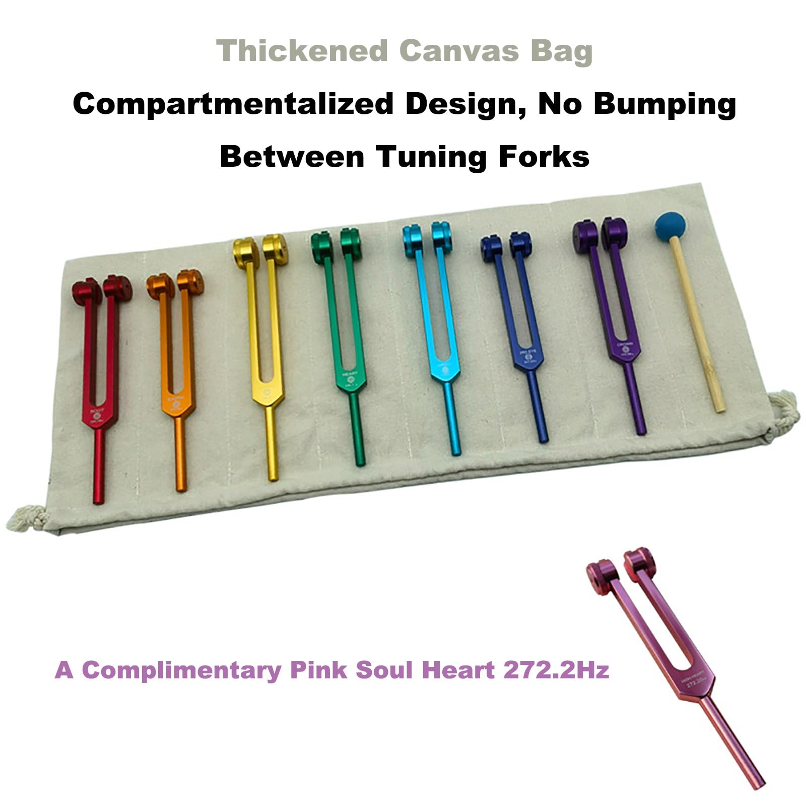 Chakra Tuning Fork Set - 7 Color Chakra & Pink Soul Heart 272.2Hz, Instrumento de percusión de curación de sonido, Ideal for Yoga Meditación Tuning Biofield (Color : Gray Bag)