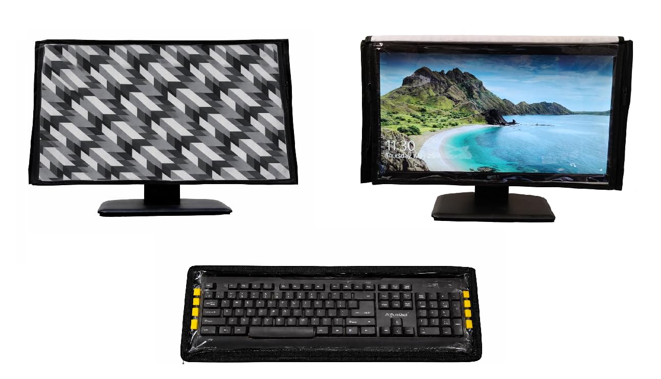 {Monitor Cover + Keyboard Cover Combo} | Dustproof Protective Cover for PC Monitor & Keyboard |Anti-Dust, Scratch Resistant | Ideal for Home, Office (Multicolor, 15.6" Inch Monitor)-picture-17
