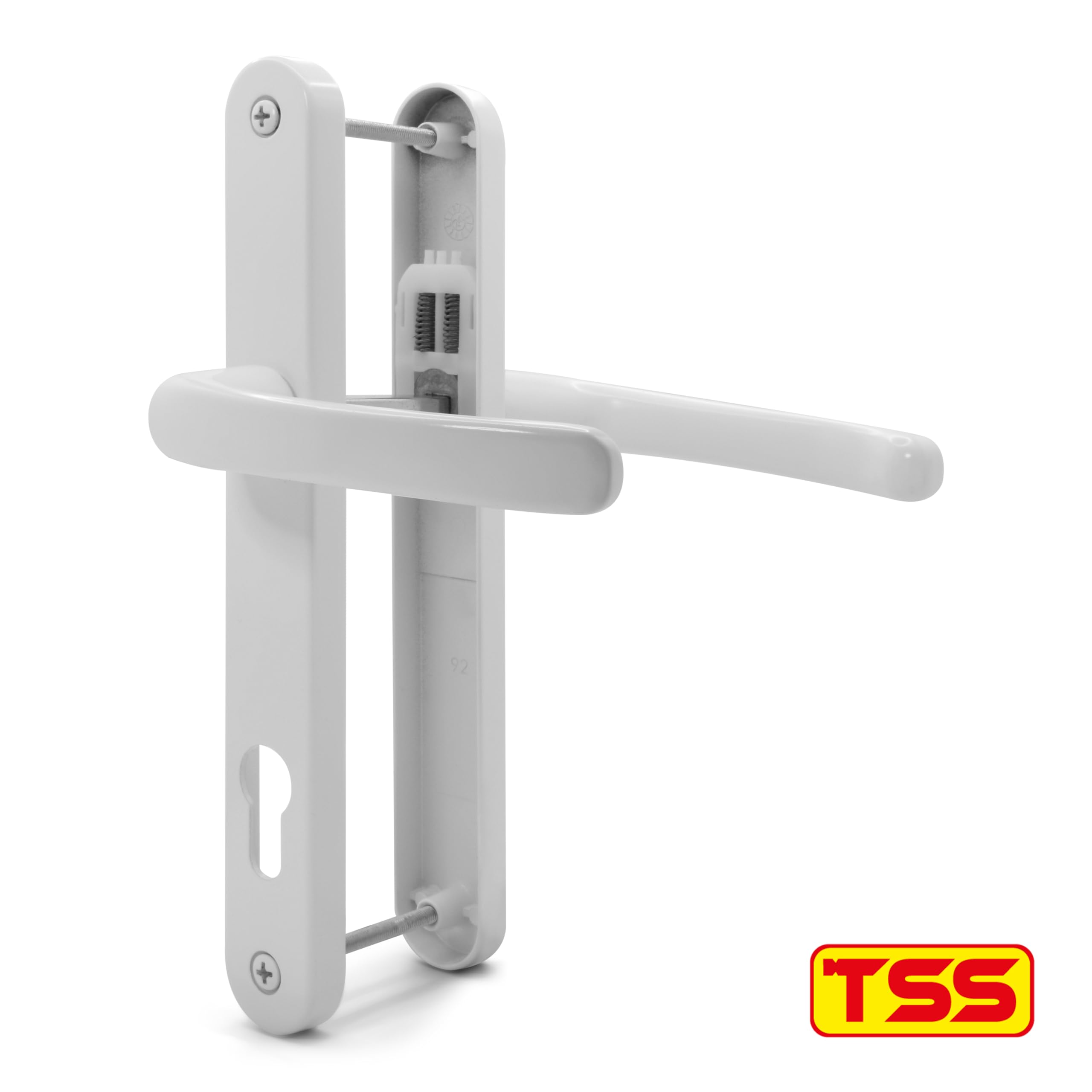 TSS UPVC Door Handles Set including Blank External (Dummy), Lever/Lever, 92mm PZ (Centres), 215mm Screw to Screw - Image 2