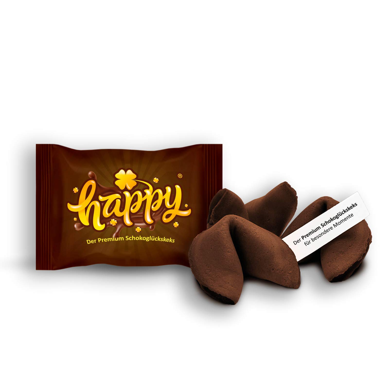 Glückskeks Happy Schoko Partybox (100 Kekse) Happy Schoko Glückskeks " Vegan, Schoko " in einer 100er Box, mit inspirierenden Botschaften (1Box = 100 Glueckskekse a 6g)