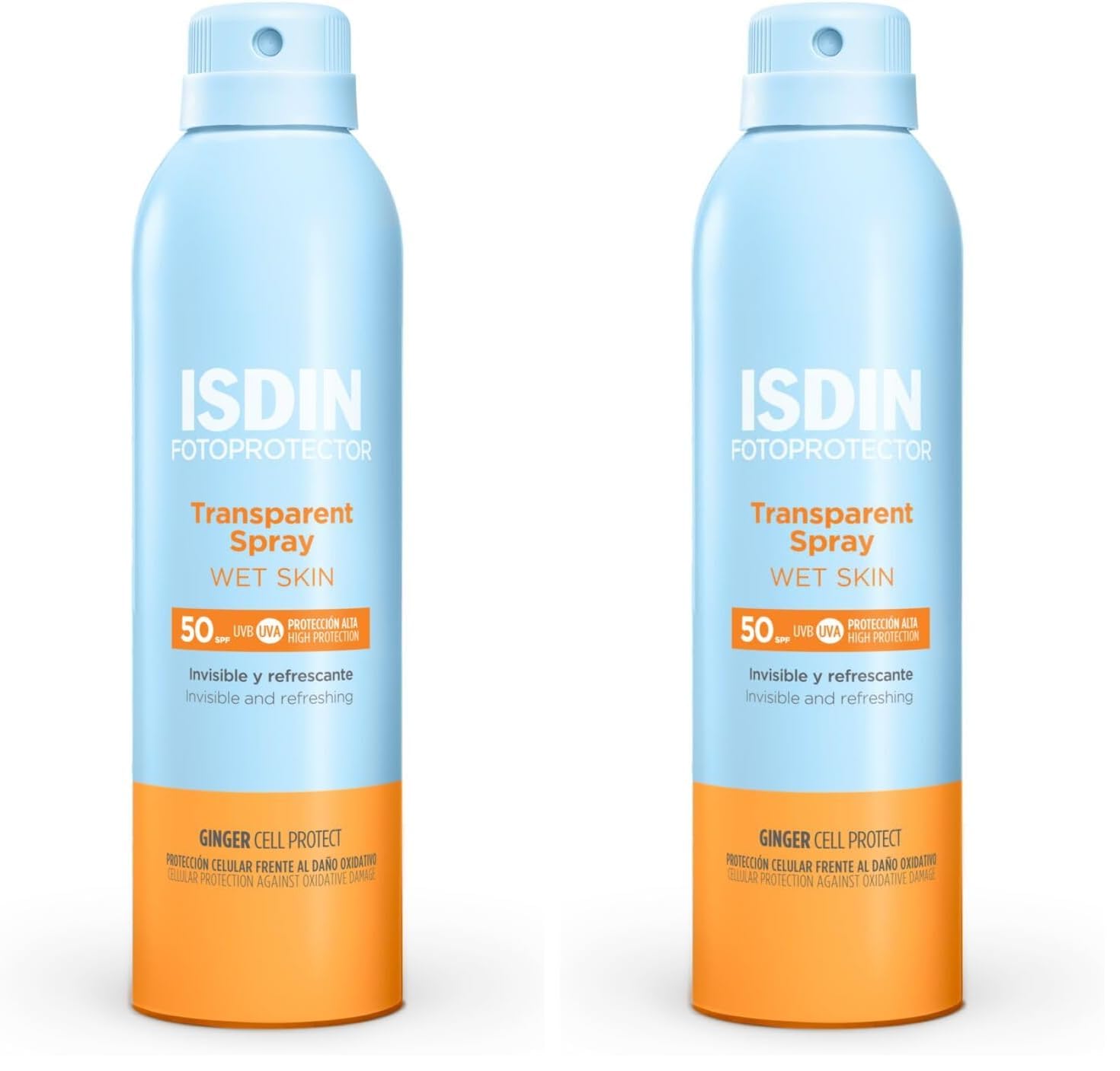 ISDIN Transparent Spray Wet Skin SPF 50 (250 ml) | Protezione Solare Spray per il Corpo | Invisibile ed Efficace sulla Pelle Bagnata | Leggero e a Rapido Assorbimento (Confezione da 2)