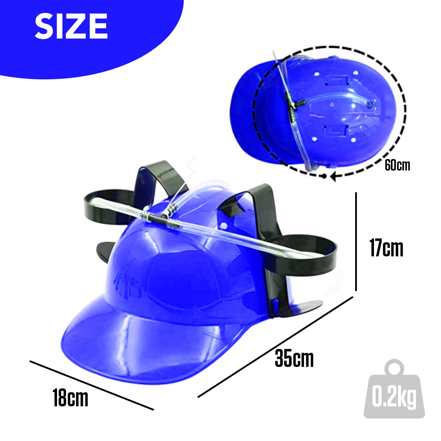 BeerHelmet® Sombrero de Cerveza Azul | Sombrero Anti-SED | 2 portabebidas con pajitas incorporadas Reutilizables | Tamaño Ajustable | Juego de Beber | Creado y desarrollado por OriginalCup®