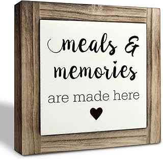 Inspirational Wood Signs - Box Wood Plaques Desk & Dining Room Decor, Farmhouse Kitchen Art, Family Sign, Housewarming Gift - Meals & Memories