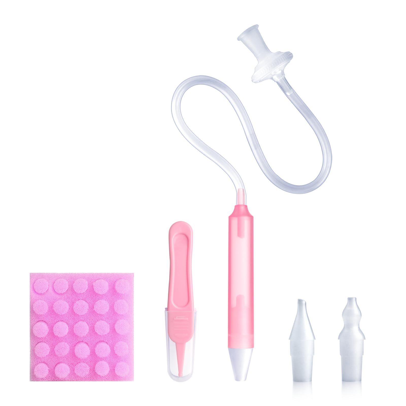 Baby Nasal Aspirator Nasal Congestion Relief with 25 Hygiene Filters 2 Silicone Tips with Nose Cleaning Tweezer, Pink