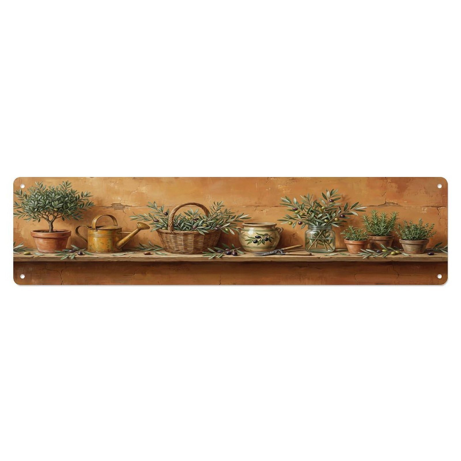 Floral Garden Tools Olive Branch Pattern Print Metal Tin Sign
