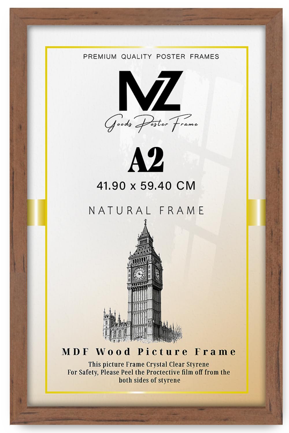 MZ - Modern Flat Rectangle Style A2 (41.90 x 59.40 CM) Picture Frame | Tabletop and Wall Mounting – 23 x 16 Inch Decoration for Photos/Paintings/Posters/Artwork [ Walnut ]