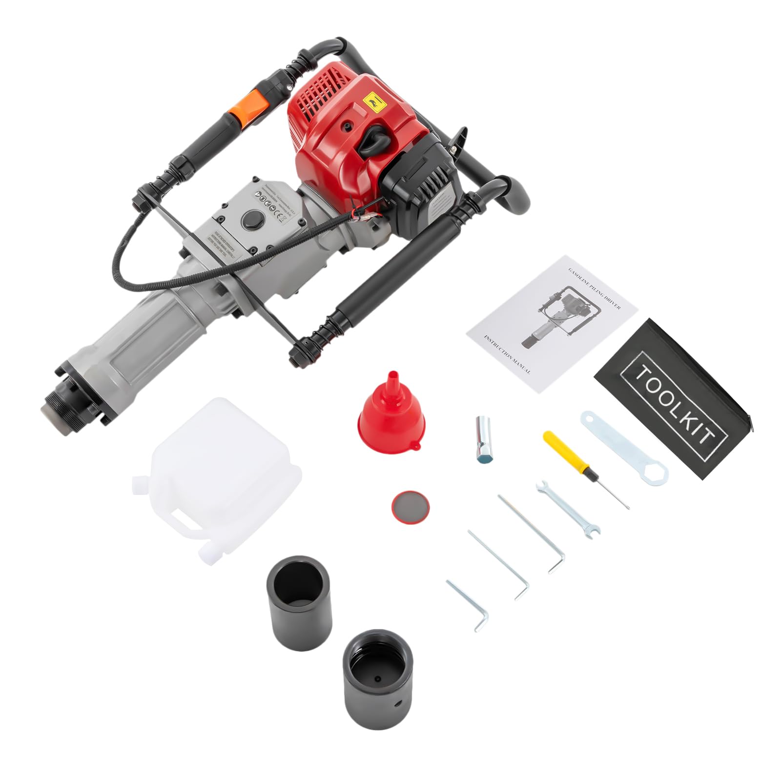Pxolerig 52CC 2 Stroke Gas Powered T Post Driver, Gas Powered Pile Driver Fence Post Driver with 2 Post Driving Head (55-77mm), Air-Cooled Petrol