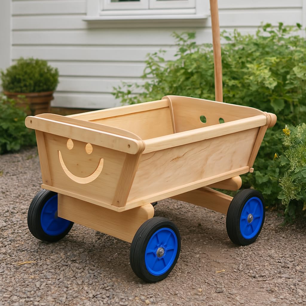 Kinder-Handwagen Holz, Räder Blau