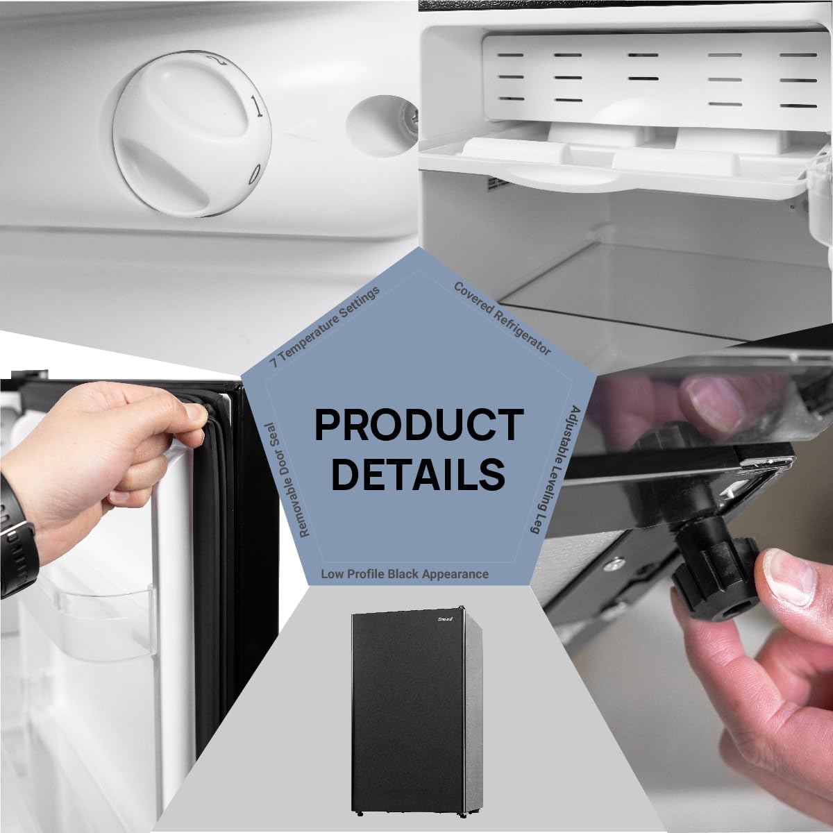 3.2 Cu.Ft Mini Fridge, Small Refrigerator with Single Door & 7 Level Adjustable Thermostat, Mini Fridge for Badroom, Office, Dorm, Apartment, Black