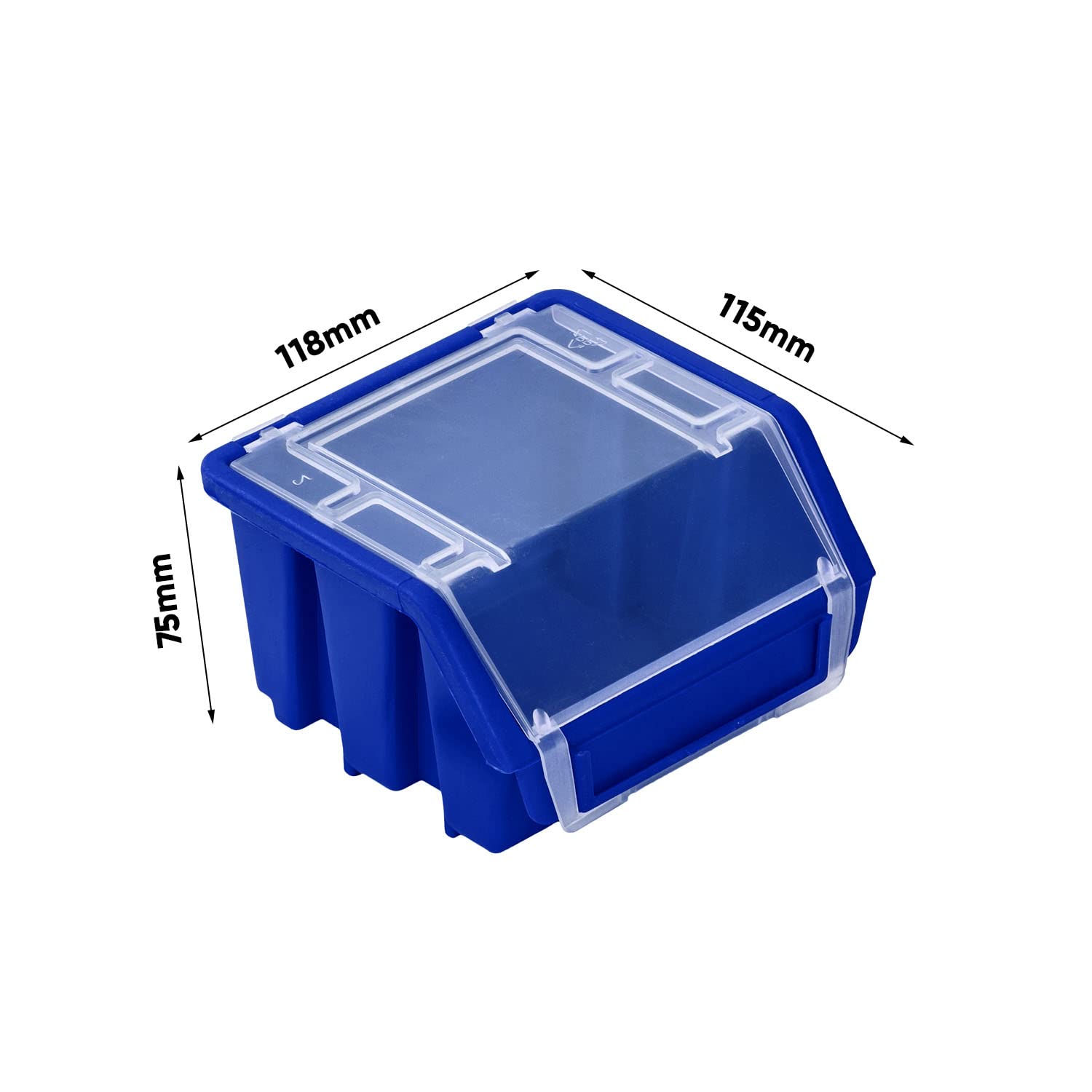 PAFEN Stapelboxen Set – 50x Stapelbox mit Deckel 115 x 75 x 118 mm – Sichtbox Stapelbox für Werkzeugwand Lagerbox, Blau