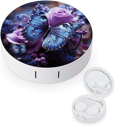 Contact Lens Case Travel Purple Rose with Beautiful Butterfly on It Print Contact Cases Box With Mirror Solution Bottle Applicator Removal Tool Kit