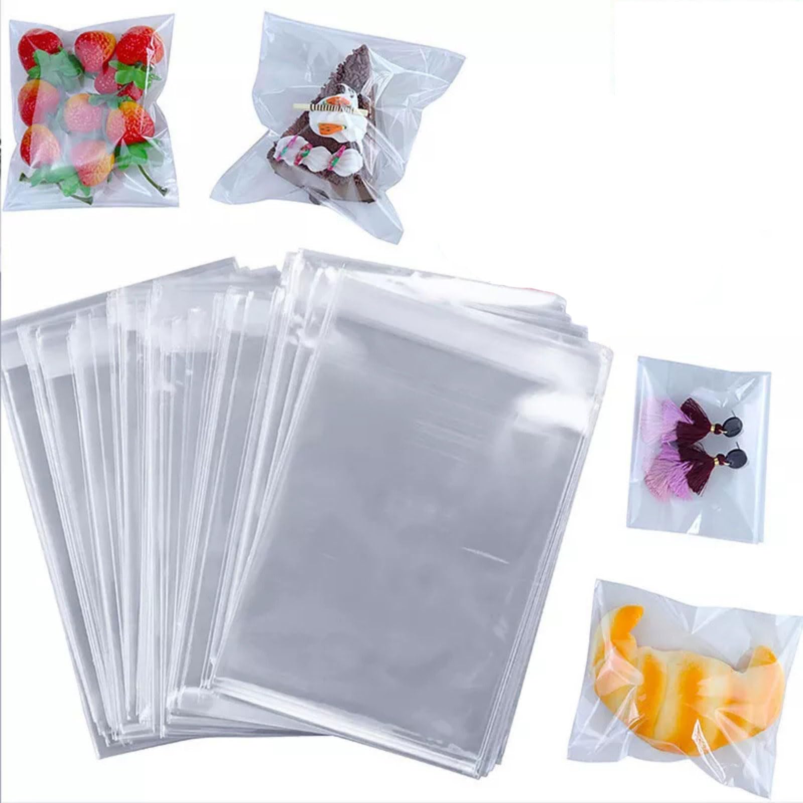 Cellophane Bags Pack of 200 (10x15cm) - Small Cellophane Sweets Cookies Bags, Self Seal Clear Adhesive Plastic Bags for Cookies, Sweets, Gifts, Jewellery, Soap, Chocolates