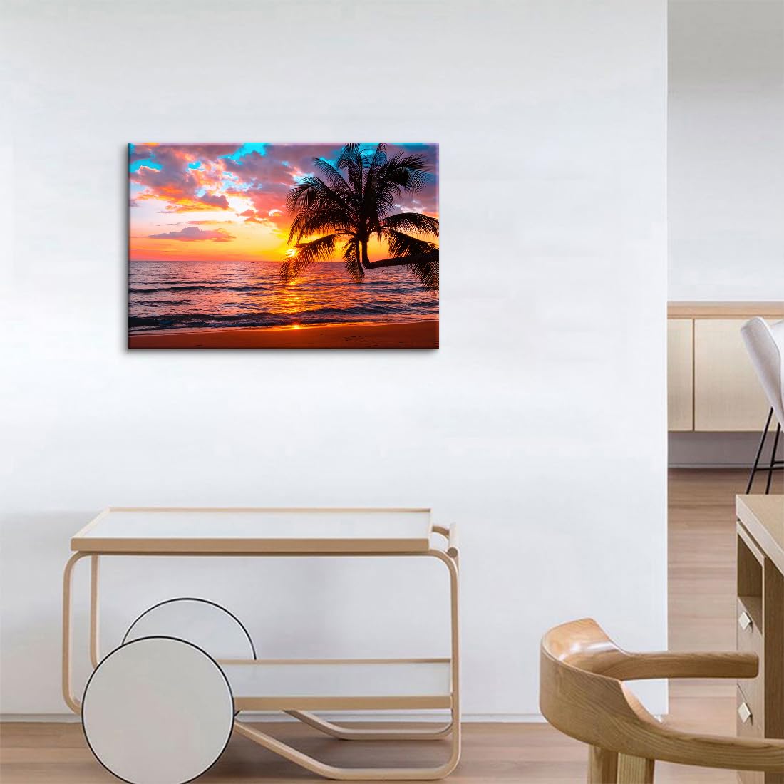 Amazon.co.jp: 海 アートパネル ヤシの木 青空 白雲 ビーチ 海の絵