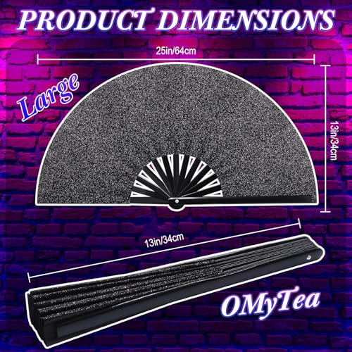 Image of Vercraft 13'' Large Rave Fan for Women Rave Accessories Festival Outfits Glitter Hand Folding Clack Fan for Line Dancing Edm Music Festival Outfits(Black)