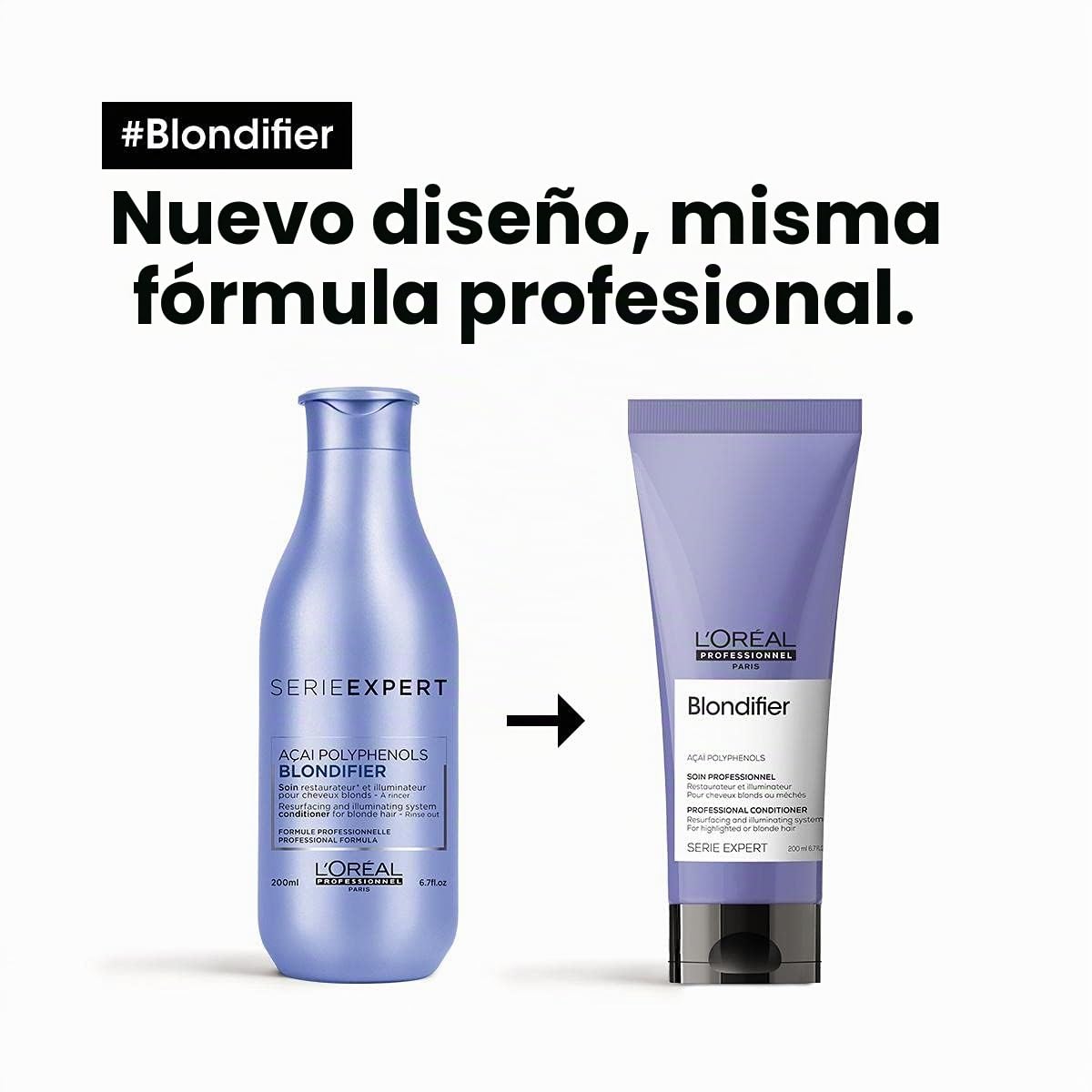 L'Oréal Professionnel, Acondicionador Reparador e Iluminador para Pelo con Mechas o Rubio, Blondifier Cool, 200ml (Paquete de 2)