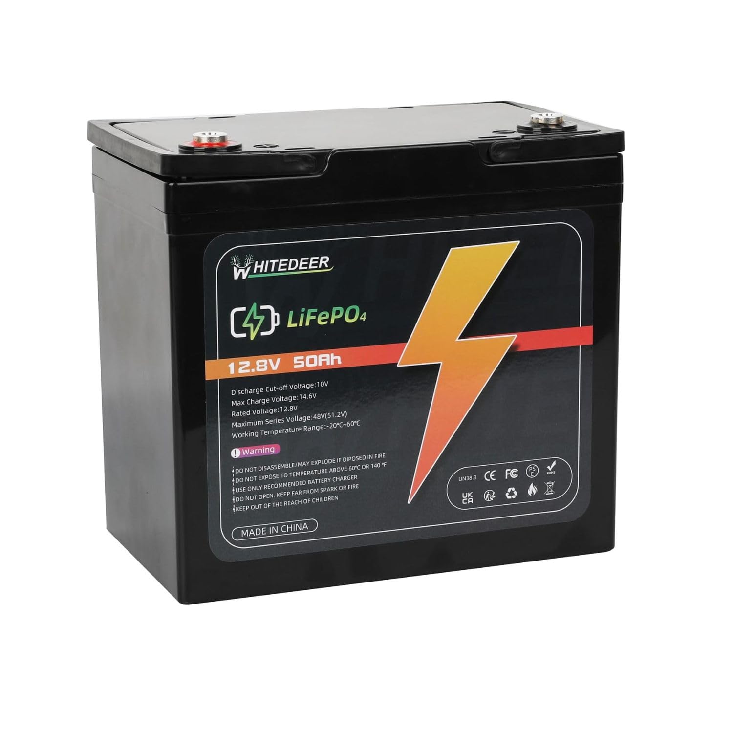 12V 50Ah LiFePO4 Battery 50A Deep Cycles BMS Rechargeable Lithium Battery with Up to 4000-15000 Cycles 1.28kWh Higher Energy for Van, Trailer, RVs, Motor Home, Boats,Marine,Trolling,Camping