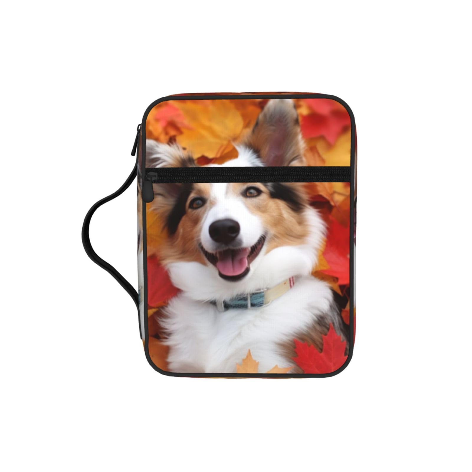 Dog Fall Maple Leaves Bible Cover Case Waterproof Bible Bag With Handle Organizer Storage Book Cover For Bible Study