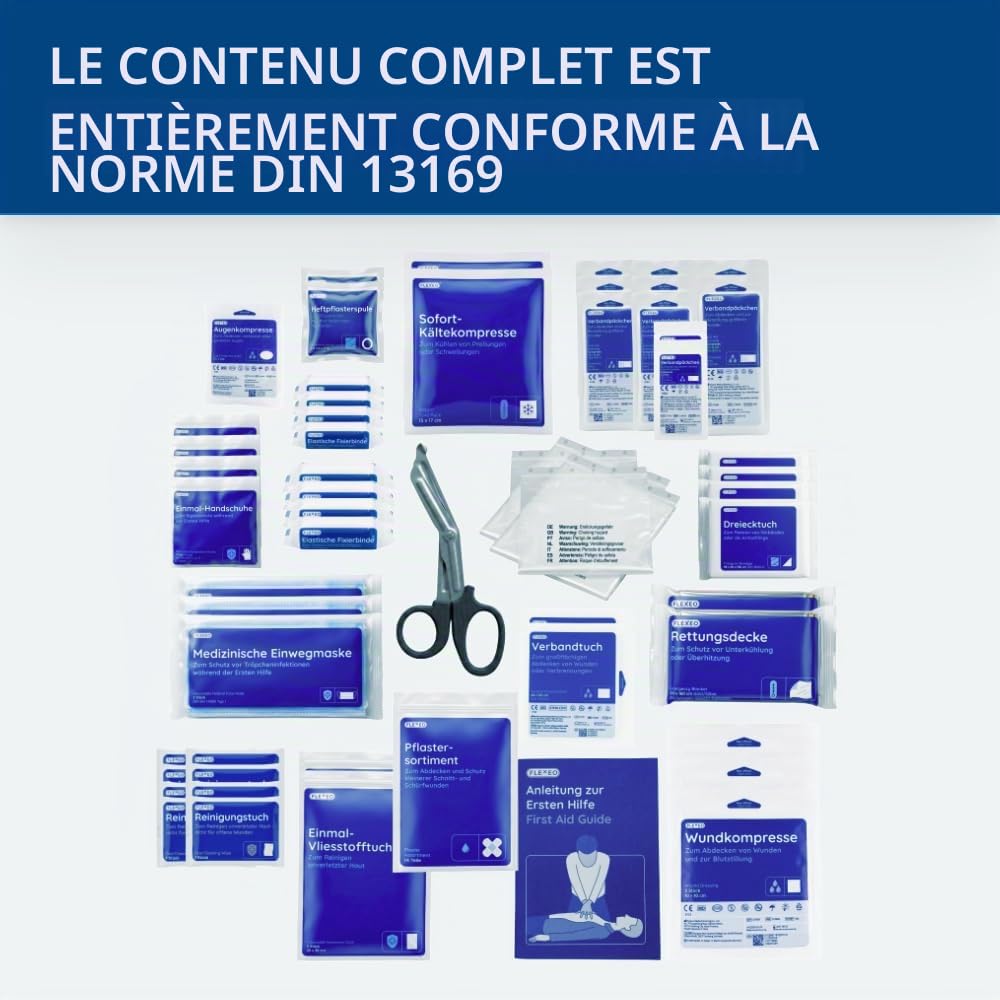 Trousse de premiers secours pour les entreprises DIN 13169 en orange, trousse de premiers secours remplie et avec support mural
