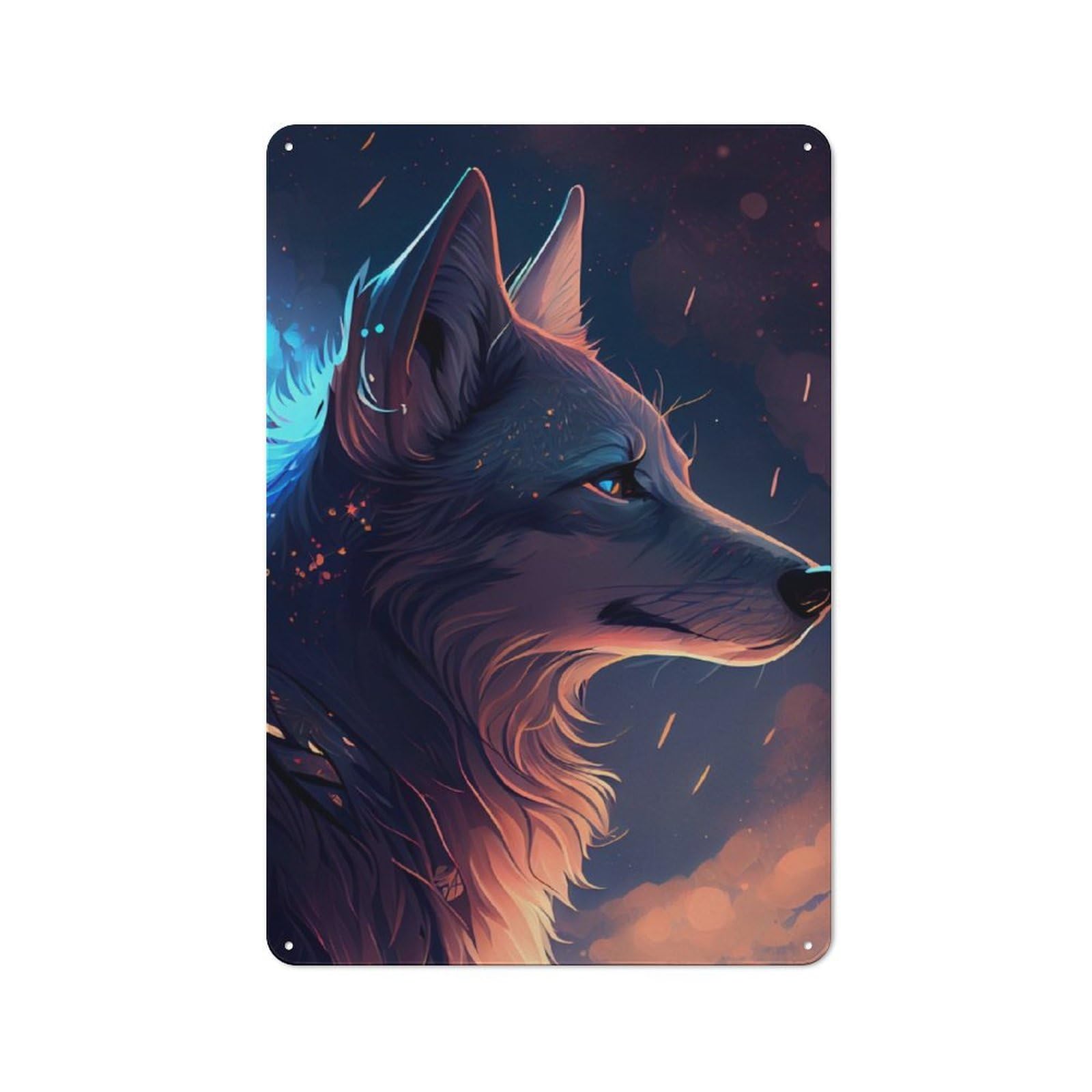 Shed Style Decorative Metal Plaque 30x20cm Featuring Wolf Animal Fantasy, Porch Wall Decor for Patio Bar, Workshop, Shed Or Kitchen