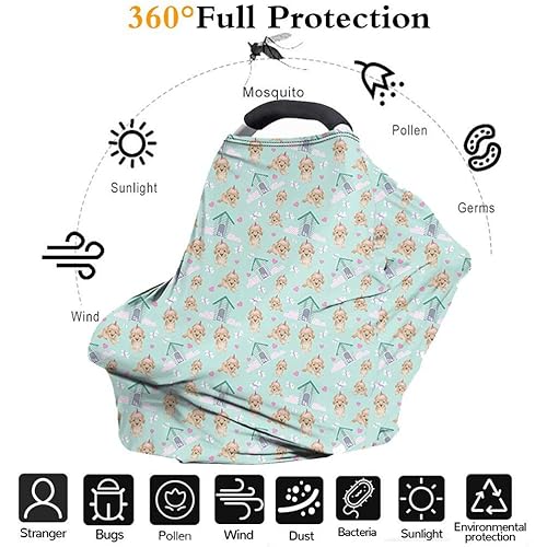 Miniatura 3 de Forchrinse Funda de asiento de coche de bebé con estampado de vaca rosa, suave, elástica, cubierta de lactancia materna, cubierta multiusos para