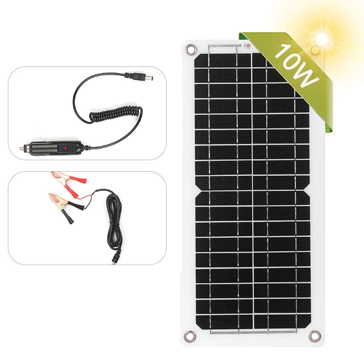 Kit de cargador de batería portátil de 12 V 10 W, con cable de carga, clip de cable, adaptador, cargador de energía solar accesorios para coche, barco, caravana, caravana