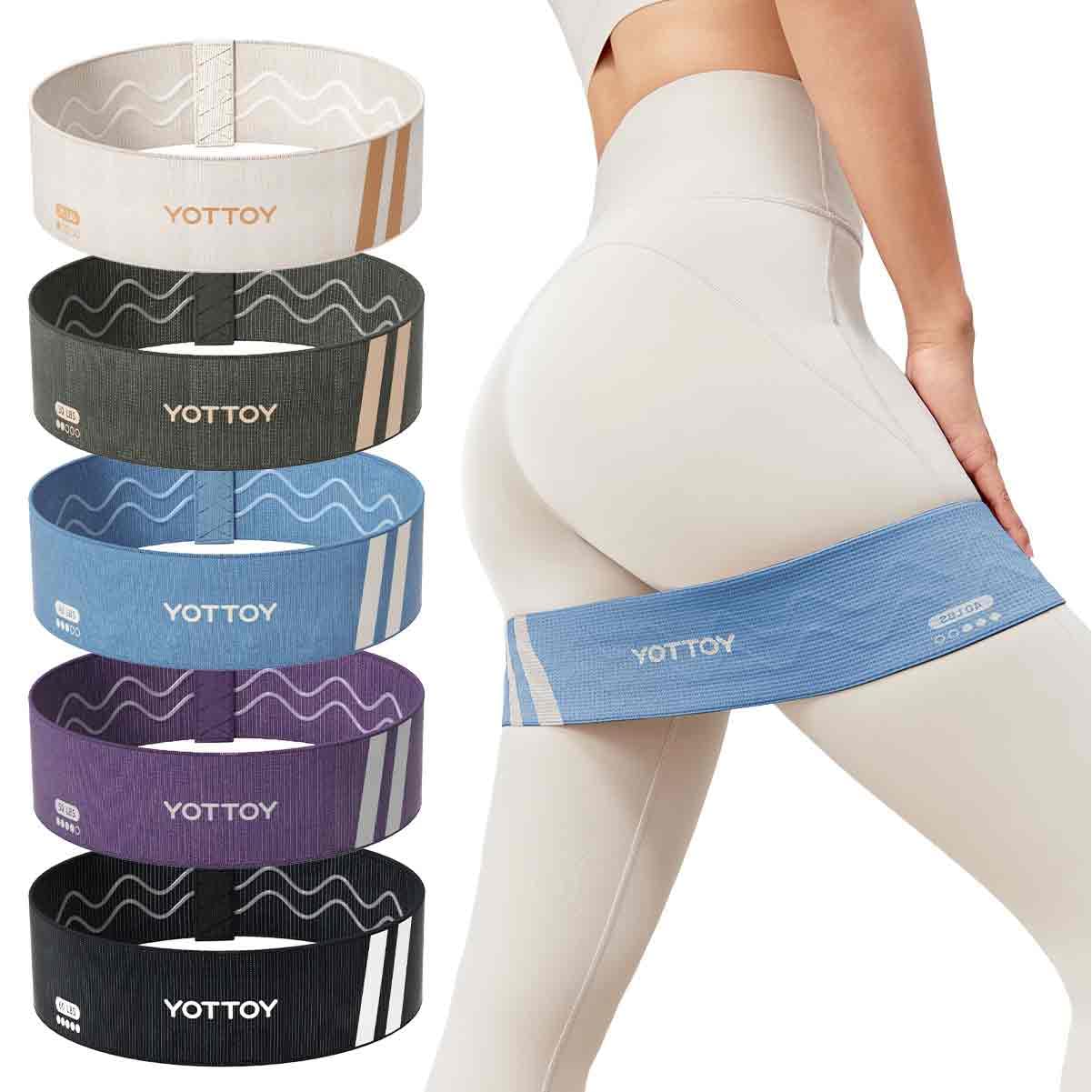 YOTTOY Fabric Resistance Bands for Women & Men,Non-Slip Workout Bands Set for Glutes, Legs, and Squats – Durable Exercise Bands for Home Gym (Multicolor, 20-60 pounds)