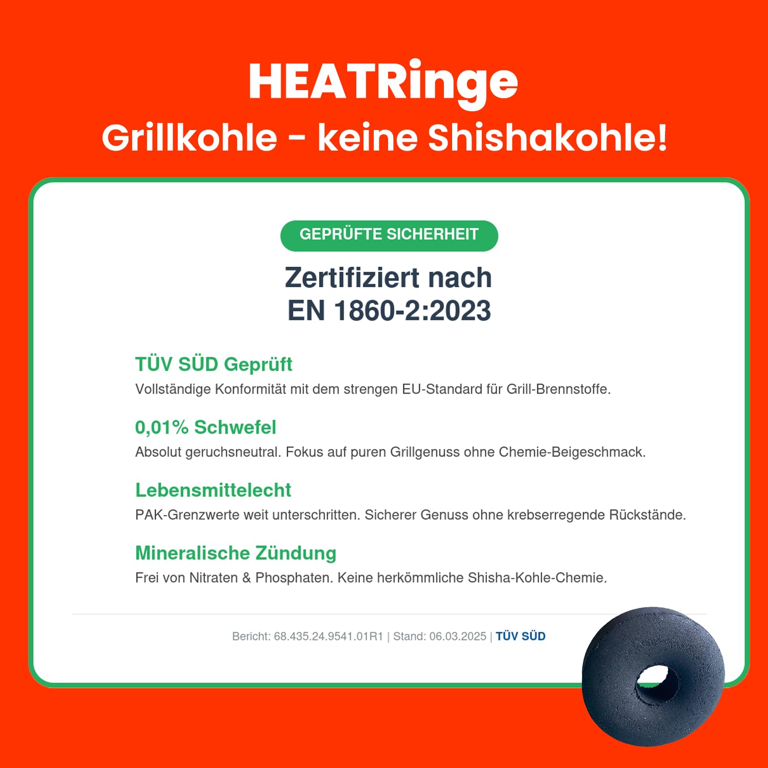 heat.me HeatRinge - Nachhaltige Bambus-Turbokohle | Schnellzündend & rauchfrei | 5 Min. startklar | für Mobile Grills Lunchbox Grill | (12 Rollen)