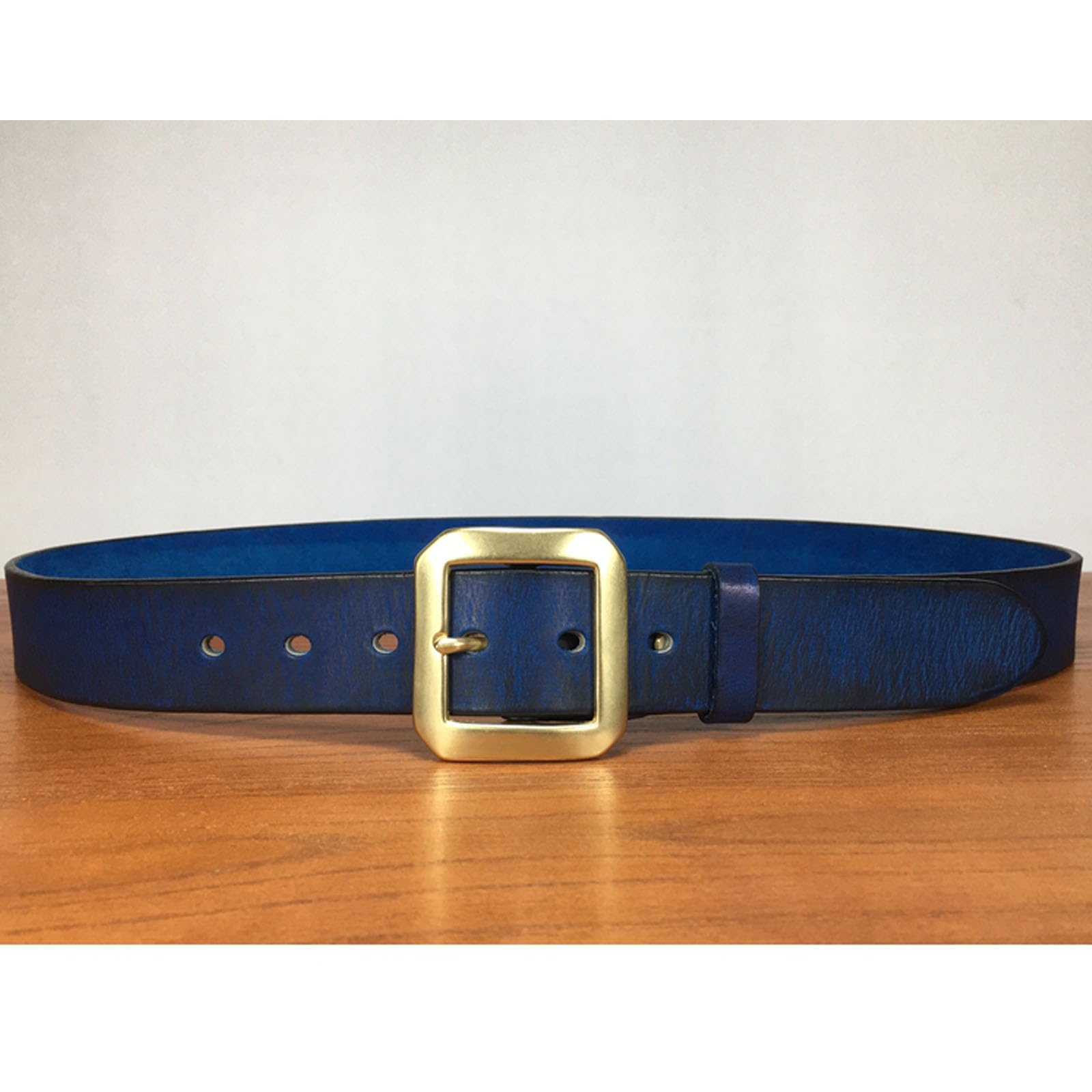 Cinturon Mujer Azul, Cinturón Ancho Ajustable de Cuero Genuino Vintage para Vaquero Casual Con Hebilla de Metal de Latón, 3.8CM