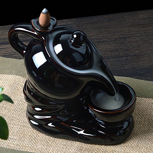 Mayagu Creative Teapot Ceramic Smoke Backflow Incense Tower Burner Holder + 10 Cones #TOP2