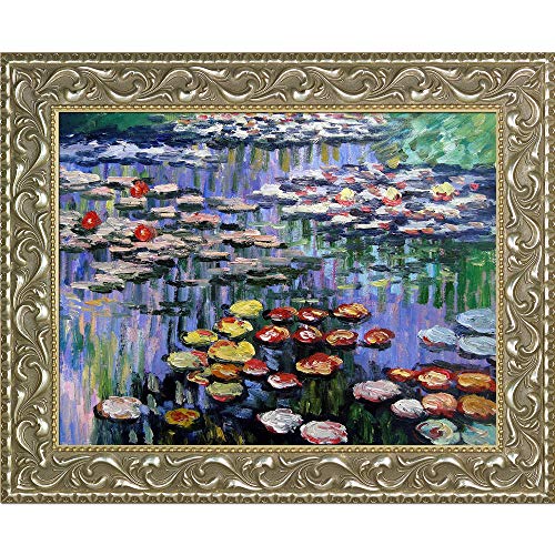 La Pastiche Water Lilies (Pink) With Rococo Silver Framed Oil Painting, 25.5" X 21.5", Multi-Color #TOP24