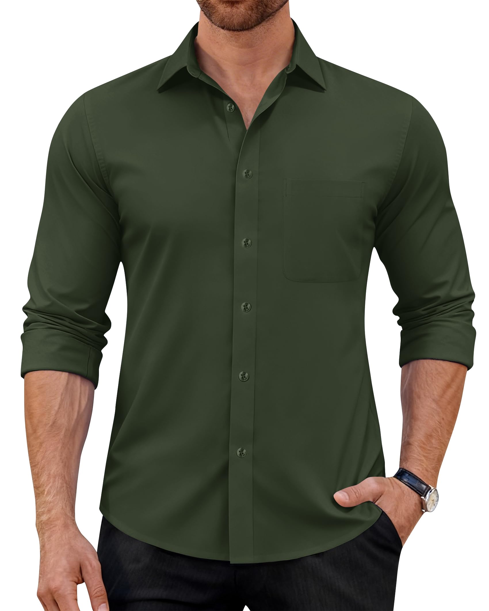 J.VER Herren Hemd Langarm Business Casual Hemden Knitterfreies Stretchhemd Regular Fit Freizeithemd Bügelfrei Unifarben Anzughemd Button Down Oberhemden
