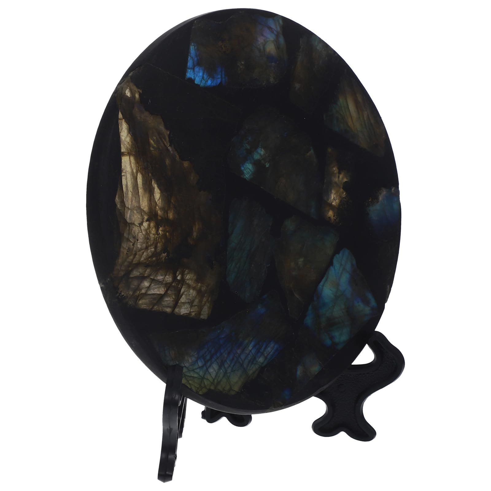 Labradorite ronde YARNOW avec son support pour un bureau élégant et zen