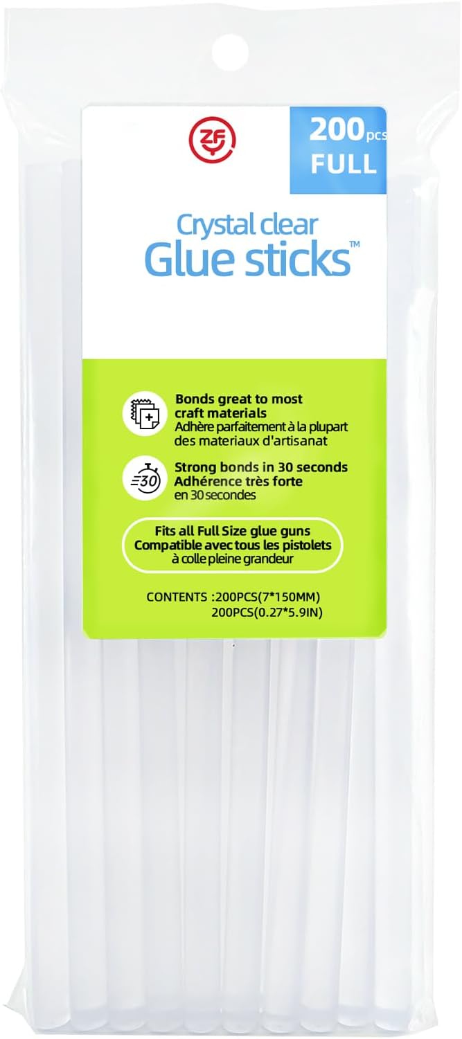 200 Count - Crystal Clear Hot Glue Sticks - Full Size, 5.9" x 0.27", All-Purpose Glue for Crafting, Wood, Metal, Glass, Plastic, Fabric, Foam - Ideal for DIY, Scrapbooking & More