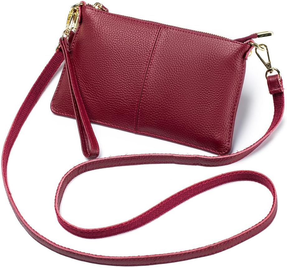 JONON Genuine Leather Wristlet Clutch Wallet Purses Small Crossbody Bags Shoulder Handbag for Women, Silver Zipper