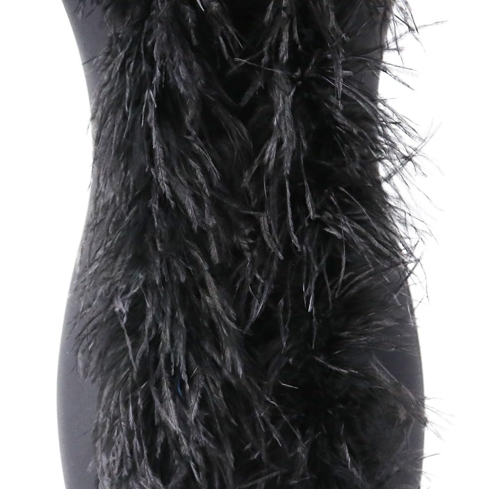 Boa di piume, soffice mazzo di piume, lunghezza circa 2 m, ghirlanda di piume, sciarpa in tinta unita, con piume di struzzo, accessorio per costume Charleston, anni '20, flapper carnevale, nero