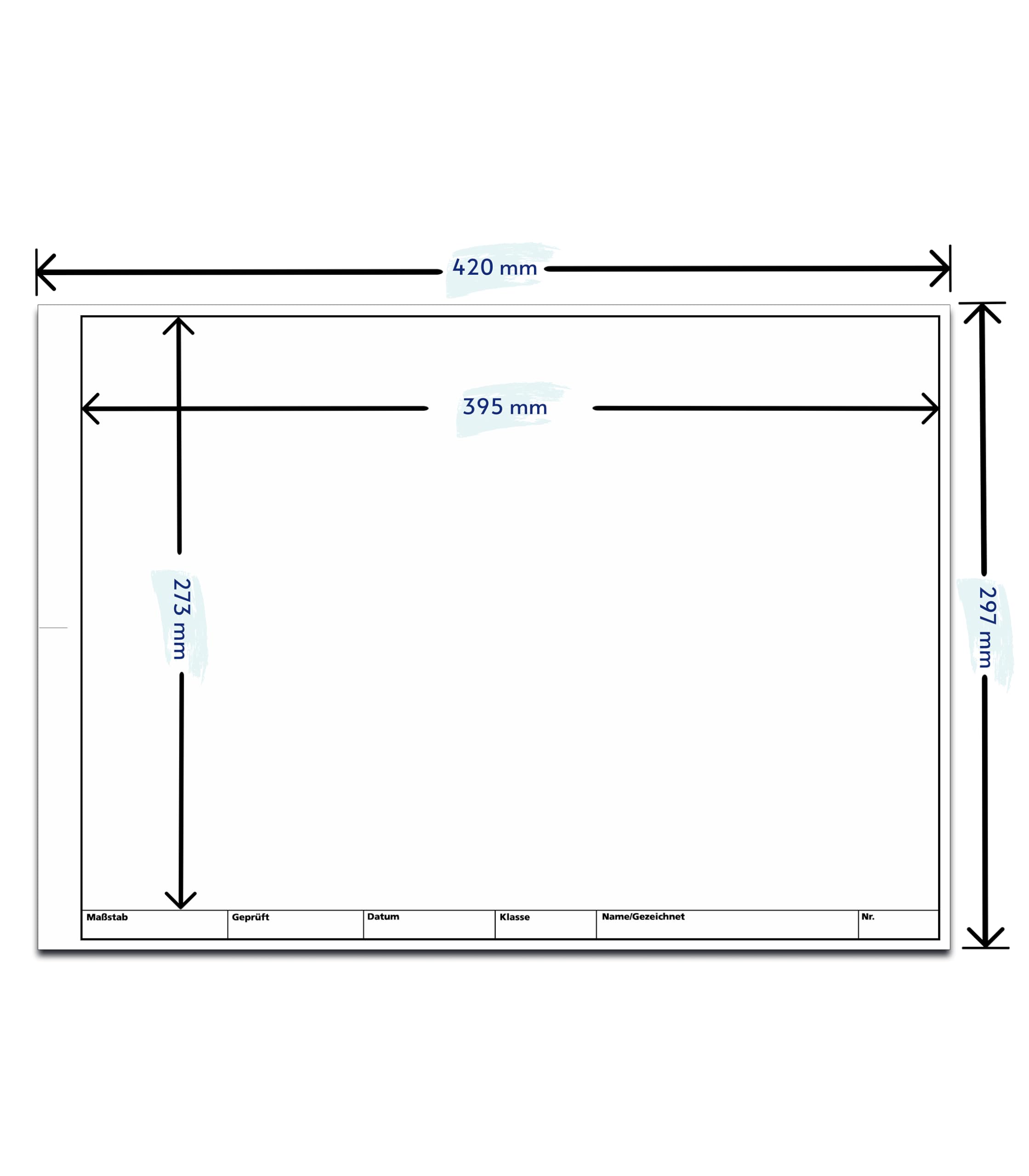 3x Block TZ Zeichenpapier A3, 50 Blatt, 150 g/m², mit Schriftfeld