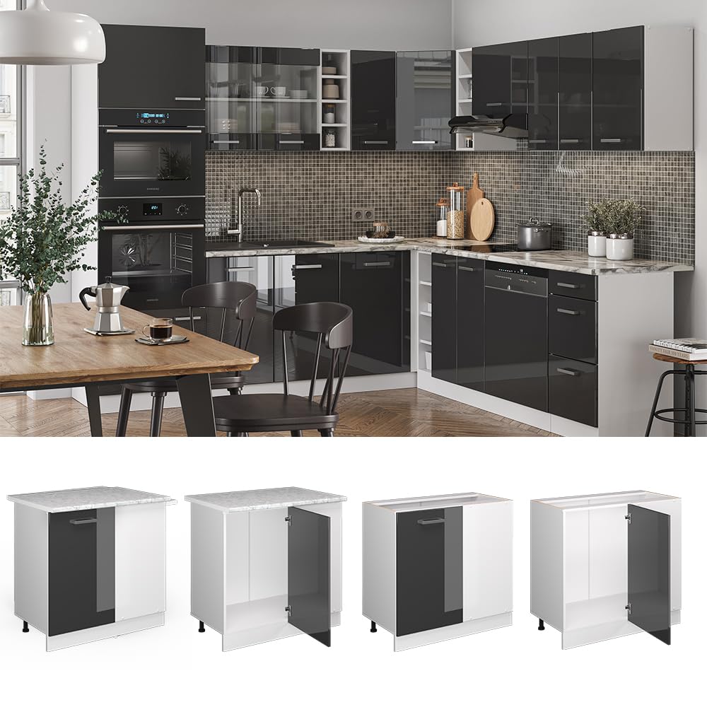 Vicco Mobile ad angolo cucina R-Line, Antracite lucido, 86 cm senza piano di lavoro, per la libera combinazione all'interno di sistemi cucina modulari