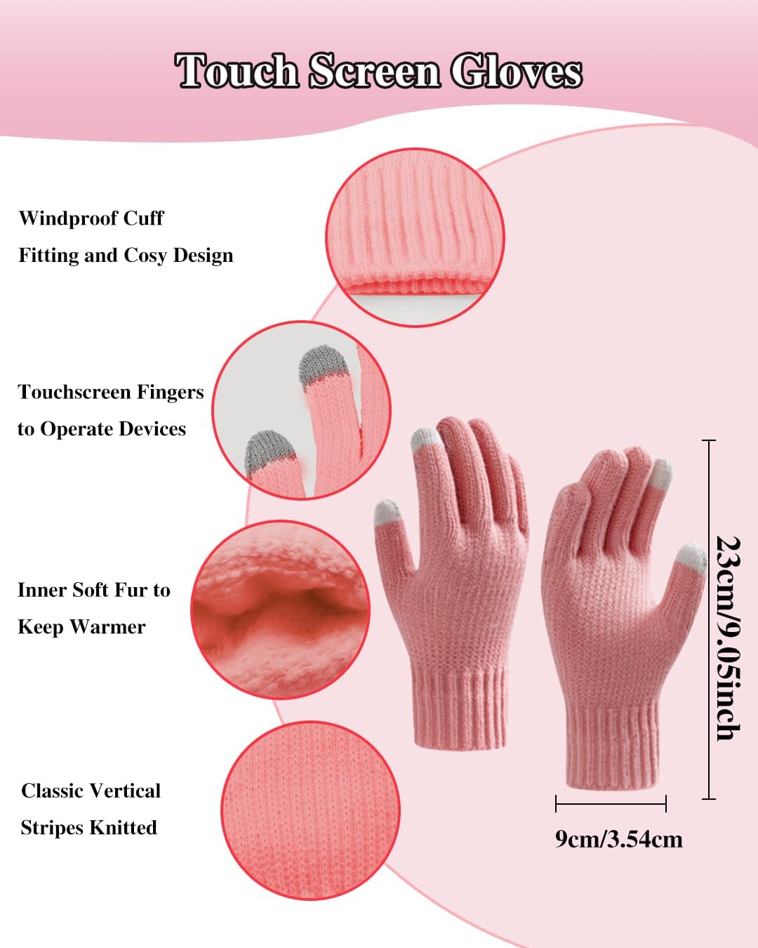 Winter Beanie Hat Scarf Gloves Set for Women, Fleece Knit Pompom Beanie Neck Warmer Long Scarf Touchscreen Gloves 3 in 1 Set - Image 5